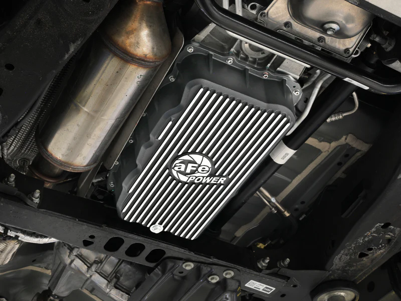 aFe 20-26 GM Trucks L6 3.0L Transmission Pan - Black w/ Machined Fins - Image 4