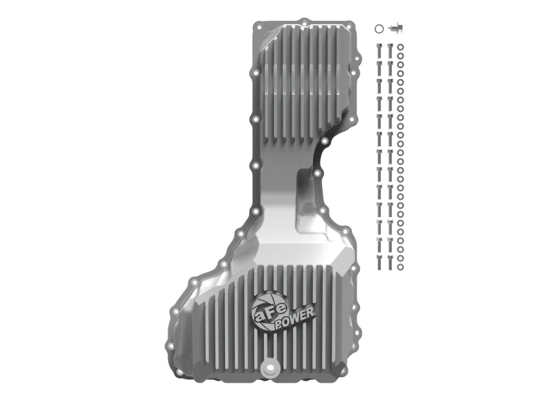 aFe GM Diesel Trucks 17-19 V8-6.6L L5P POWER Street Series Engine Oil Pan Raw w/ Machined Fins - Image 2