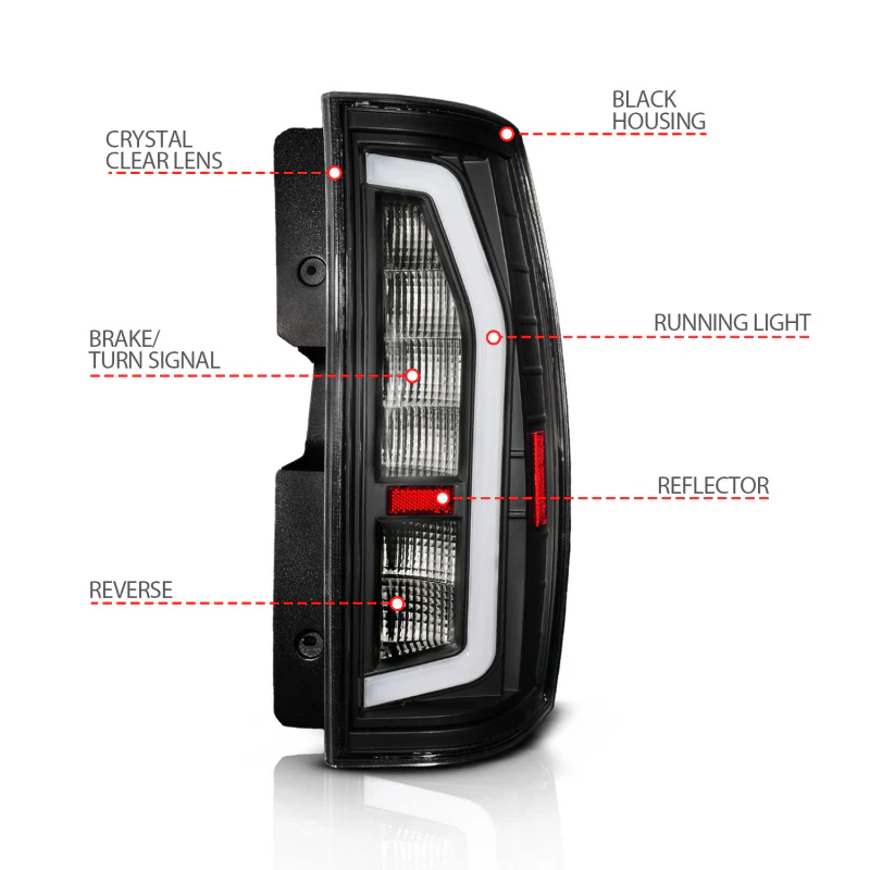 Anzo 07-14 Chevrolet Suburban / 07-14 GMC Yukon Black Full LED Tail Light Plank Style w/ Clear Lens - Image 4