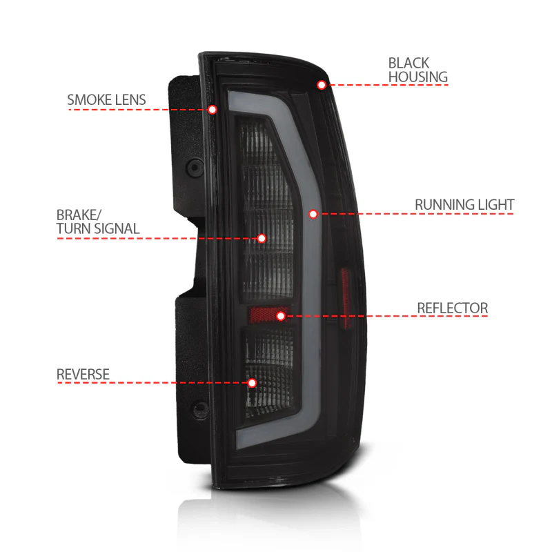 Anzo 07-14 Chevrolet Suburban / 07-14 GMC Yukon Black Full LED Tail Light Plank Style w/ Smoke Lens - Image 3