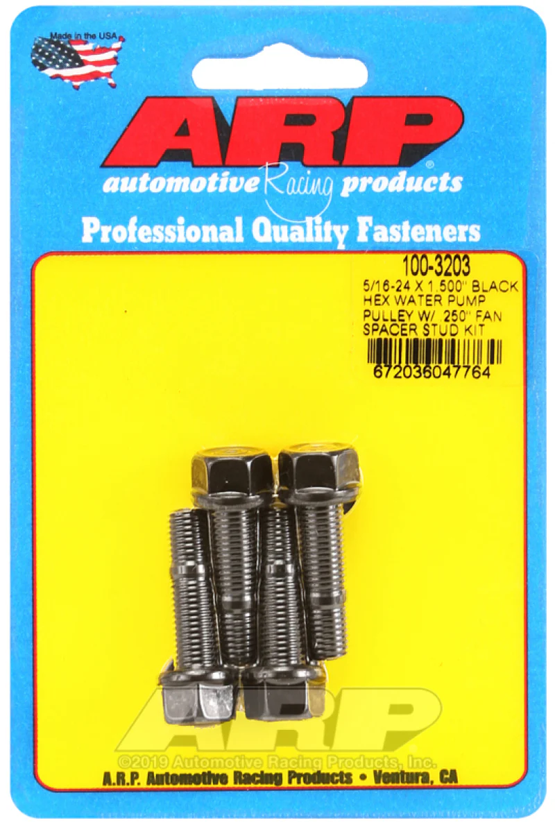 ARP 5/16-24 X 1.500 Black Hex Water Pump Pulley w/ .250in Fan Spacer Stud Kit - Image 2