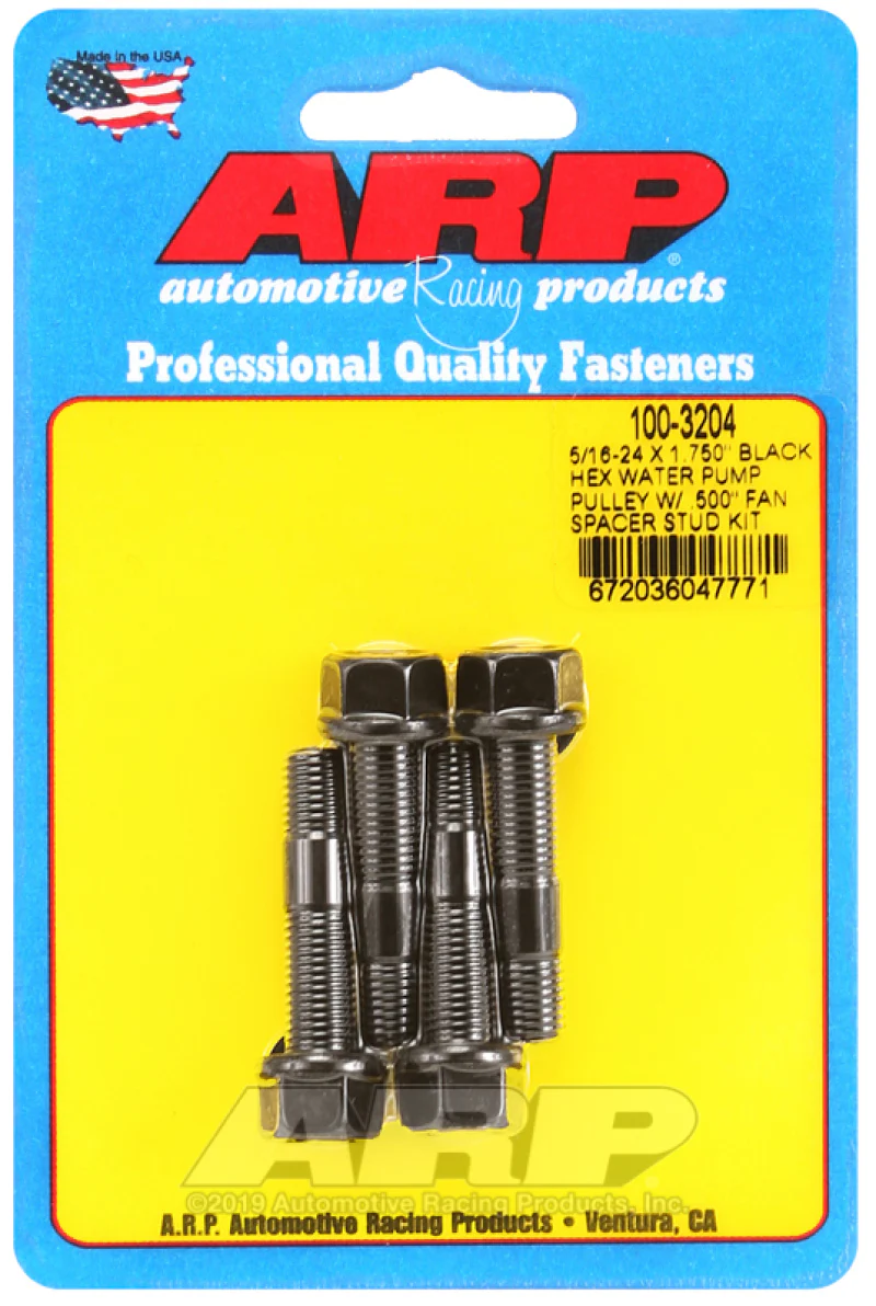 ARP 5/16-24 X 1.750 Black Hex Water Pump Pulley w/ .500in Fan Spacer Stud Kit - Image 2