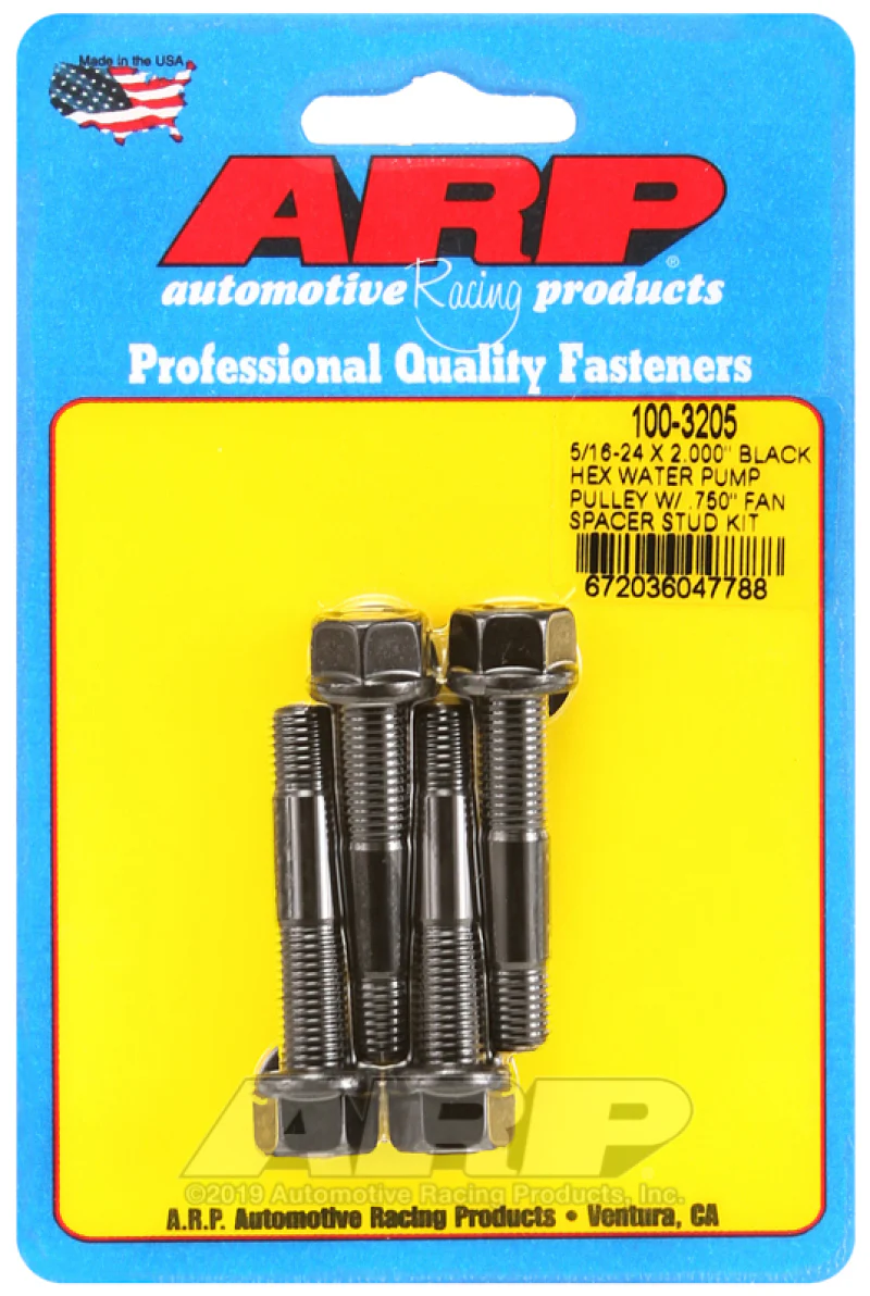 ARP 5/16-24 X 2.000 Black Hex Water Pump Pulley w/ .750in Fan Spacer Stud Kit - Image 2