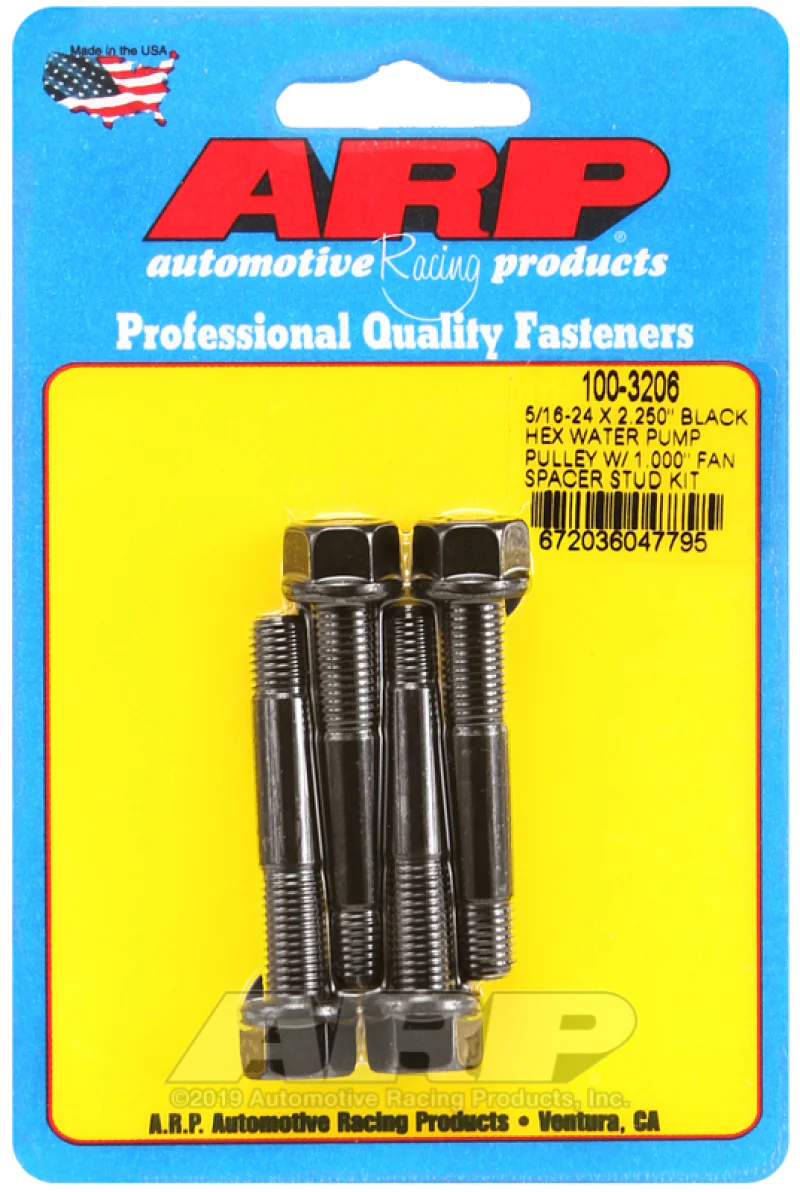 ARP 5/16-24 X 2.250 Black Hex Water Pump Pulley w/ 1.000in Fan Spacer Stud Kit - Image 2