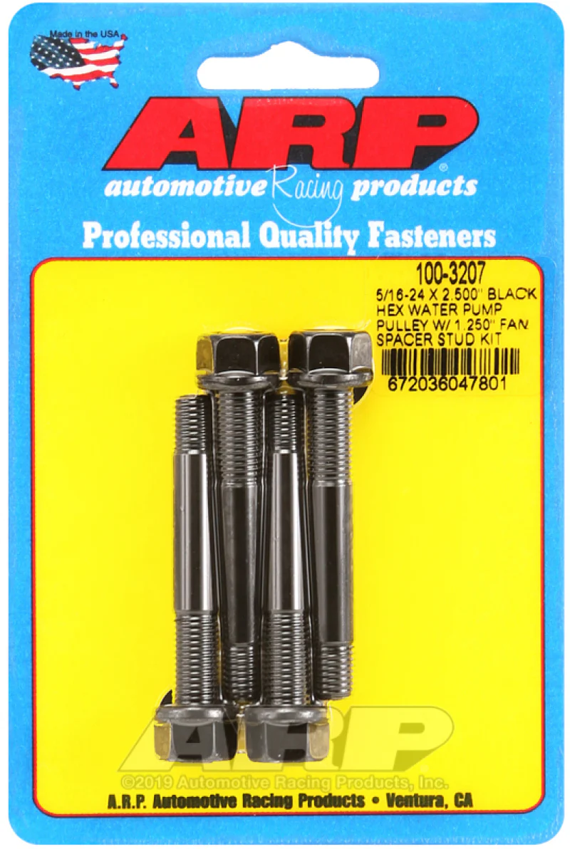 ARP 5/16-24 X 2.500 Black Hex Water Pump Pulley w/ 1.250in Fan Spacer Stud Kit - Image 2