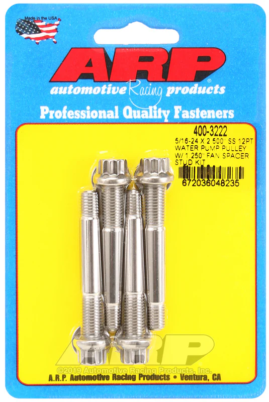 ARP 5/16-24 X 2.500 SS 12pt water pump pulley w/ 1.250in fan spacer stud kit