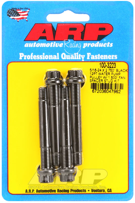 ARP 5/16-24 X 2.750 black 12pt water pump pulley w/ 1.500in fan spacer stud kit