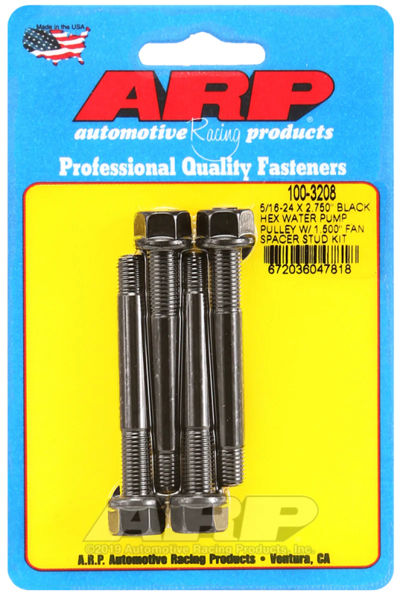 ARP 5/16-24 X 2.750 Black Hex Water Pump Pulley w/ 1.500in Fan Spacer Stud Kit - Image 2