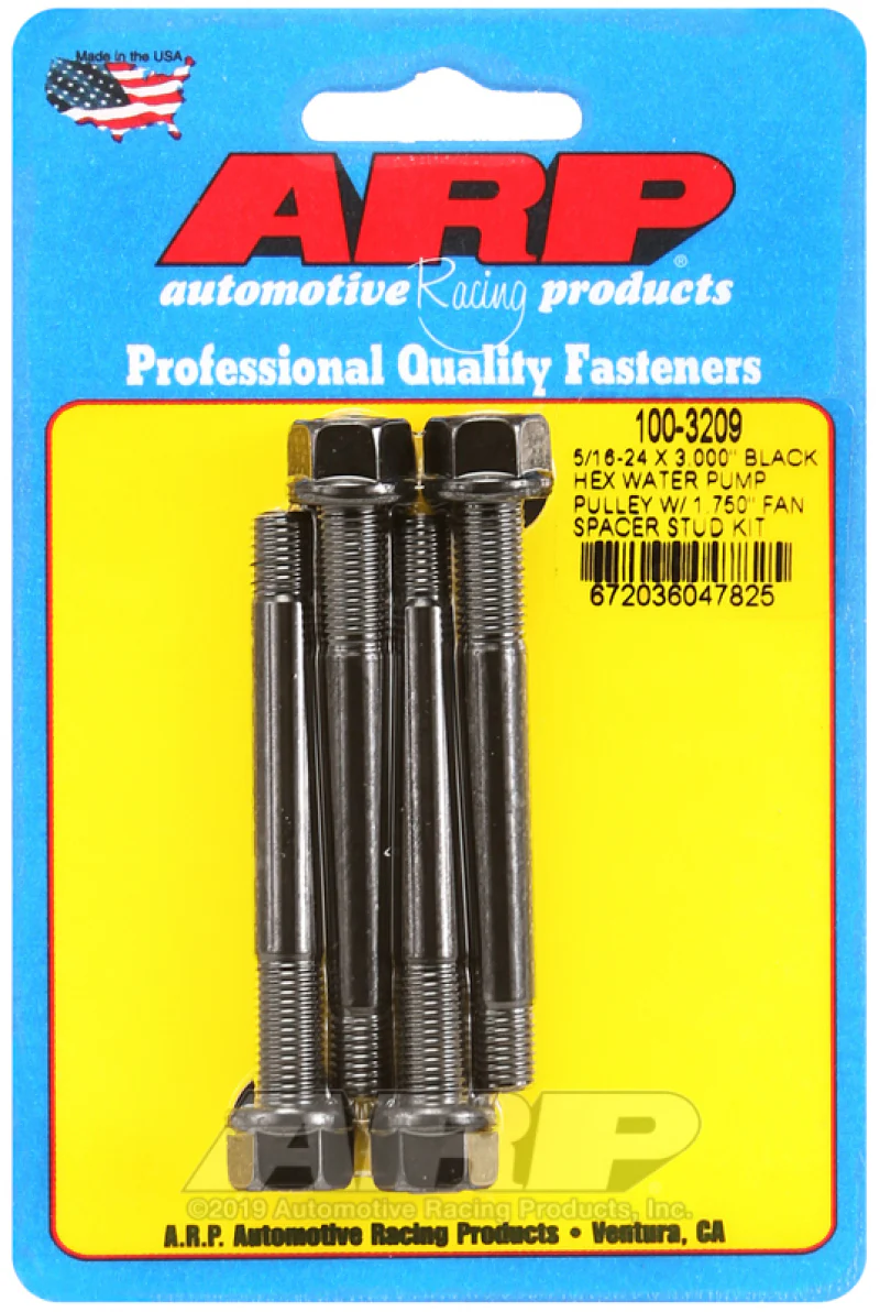 ARP 5/16-24 X 3.000 Black Hex Water Pump Pulley w/ 1.750in Fan Spacer Stud Kit - Image 2