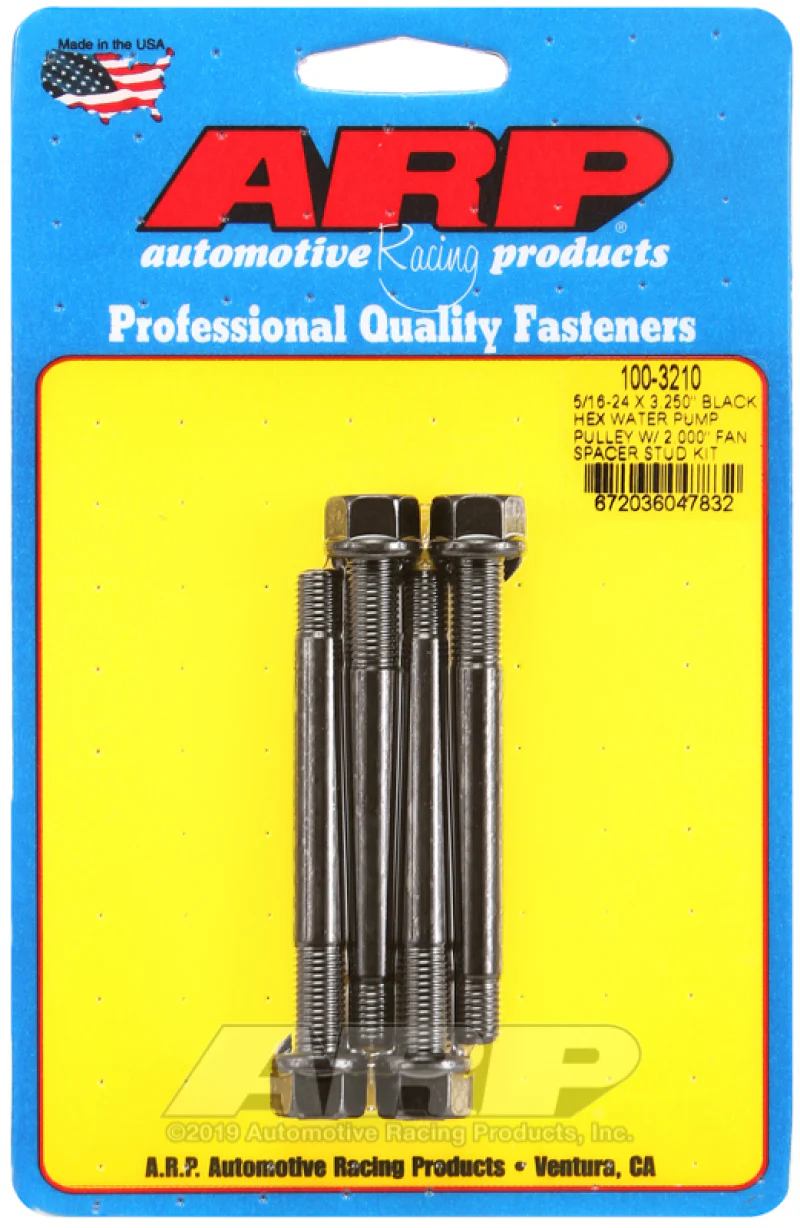 ARP 5/16-24 X 3.250 Black Hex Water Pump Pulley w/ 2.000in Fan Spacer Stud Kit - Image 2