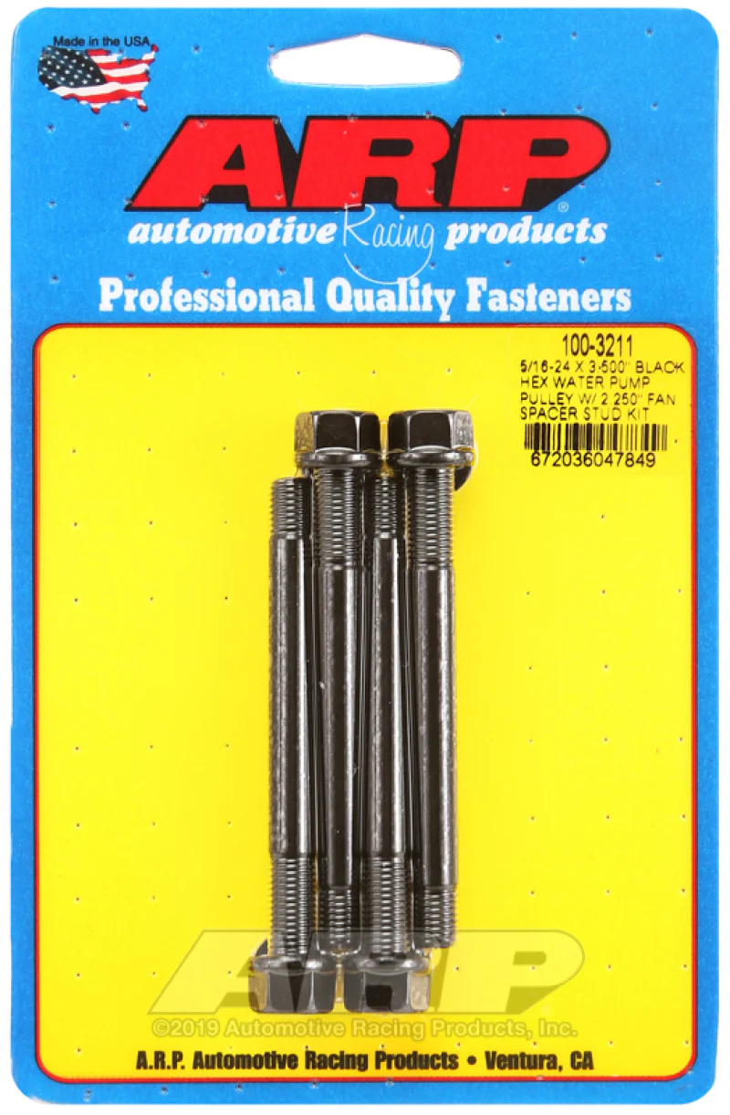 ARP 5/16-24 X 3.500 Black Hex Water Pump Pulley w/ 2.250in Fan Spacer Stud Kit - Image 2