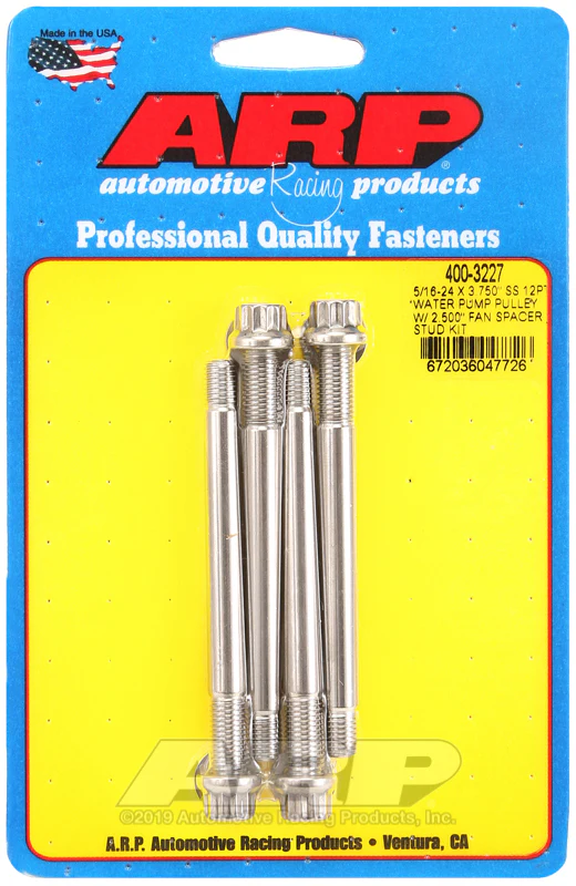 ARP 5/16-24 X 3.750 SS 12pt water pump pulley w/ 2.500in fan spacer stud kit