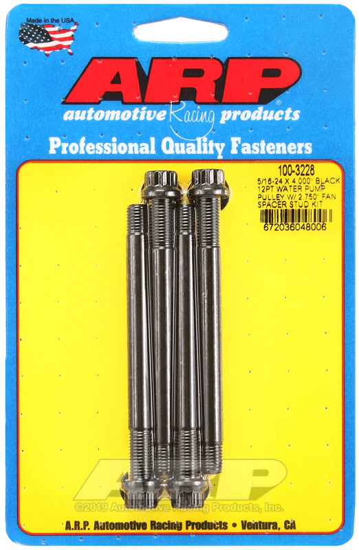 ARP 5/16-24 X 4.000 black 12pt water pump pulley w/ 2.750in fan spacer stud kit