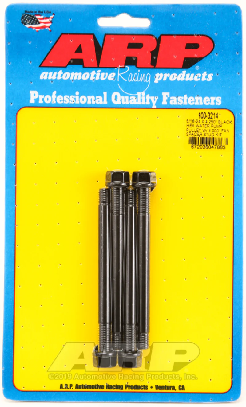 ARP 5/16-24 X 4.250 Black Hex Water Pump Pulley w/ 3.000in Fan Spacer Stud Kit - Image 2