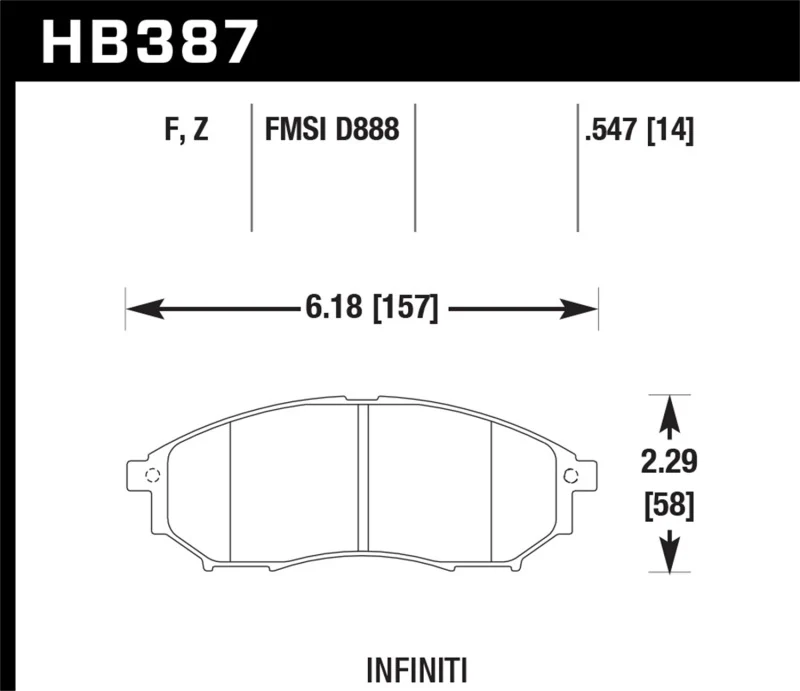 Hawk 06-09 350z/ 05-08 G35 w/o Brembo Performance Ceramic Street Front Brake Pads - Image 3
