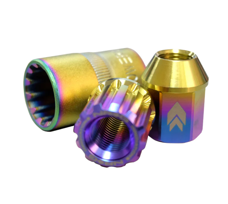 NRG 200 Series M12 X 1.25 Titanium Lug Nut Set - 21 Pc w/Lock Key Socket - Neochrome - Image 2