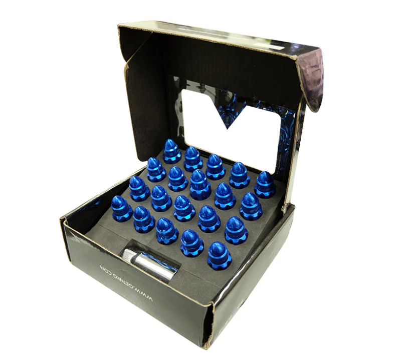 NRG 500 Series M12 X 1.5 Bullet Shape Steel Lug Nut Set - 21 Pc w/Lock Key - Blue - Image 7