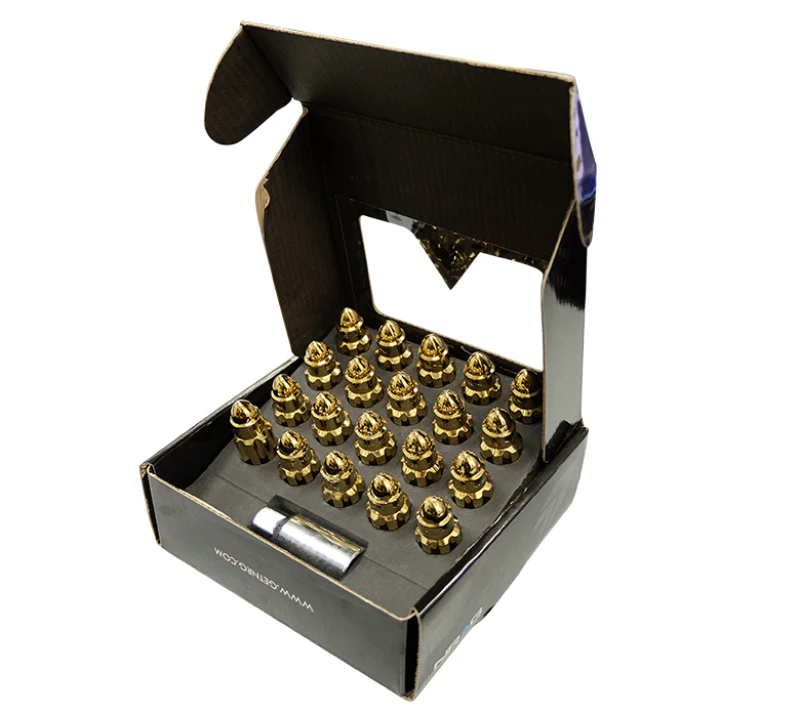 NRG 500 Series M12 X 1.5 Bullet Shape Steel Lug Nut Set - 21 Pc w/Lock Key - Chrome Gold - Image 10