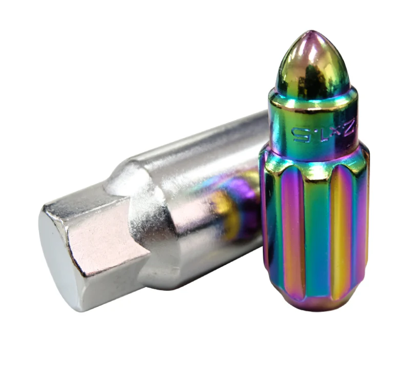 NRG 500 Series M12 X 1.5 Bullet Shape Steel Lug Nut Set - 21 Pc w/Lock Key - Neochrome - Image 2