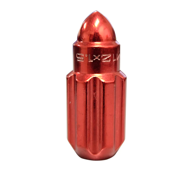 NRG 500 Series M12 X 1.5 Bullet Shape Steel Lug Nut Set - 21 Pc w/Lock Key - Red - Image 2