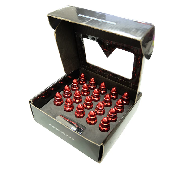 NRG 500 Series M12 X 1.5 Bullet Shape Steel Lug Nut Set - 21 Pc w/Lock Key - Red - Image 3