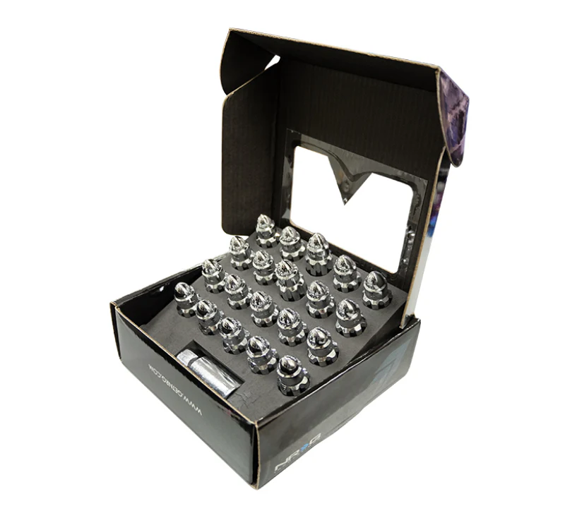 NRG 500 Series M12 X 1.5 Bullet Shape Steel Lug Nut Set - 21 Pc w/Lock Key - Silver - Image 3