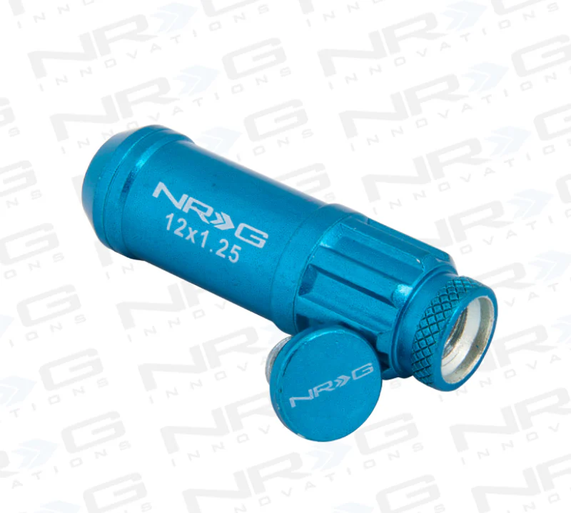 NRG 700 Series M12 X 1.25 Steel Lug Nut w/Dust Cap Cover Set 21 Pc w/Locks & Lock Socket - Blue - Image 6