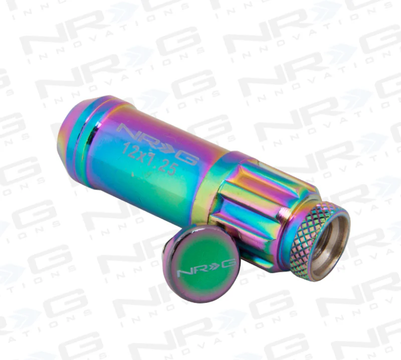 NRG 700 Series M12 X 1.25 Steel Lug Nut w/Dust Cap Cover Set 21 Pc w/Locks & Lock Socket - Neochrome - Image 5