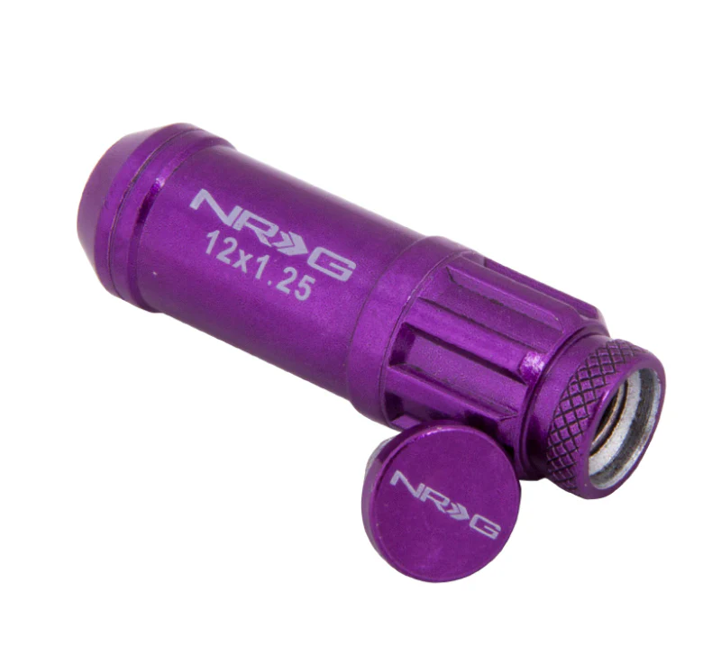 NRG 700 Series M12 X 1.25 Steel Lug Nut w/Dust Cap Cover Set 21 Pc w/Locks & Lock Socket - Purple - Image 2