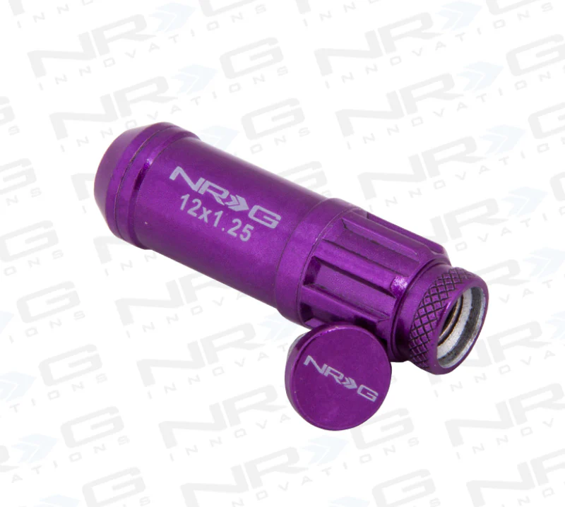 NRG 700 Series M12 X 1.25 Steel Lug Nut w/Dust Cap Cover Set 21 Pc w/Locks & Lock Socket - Purple - Image 4
