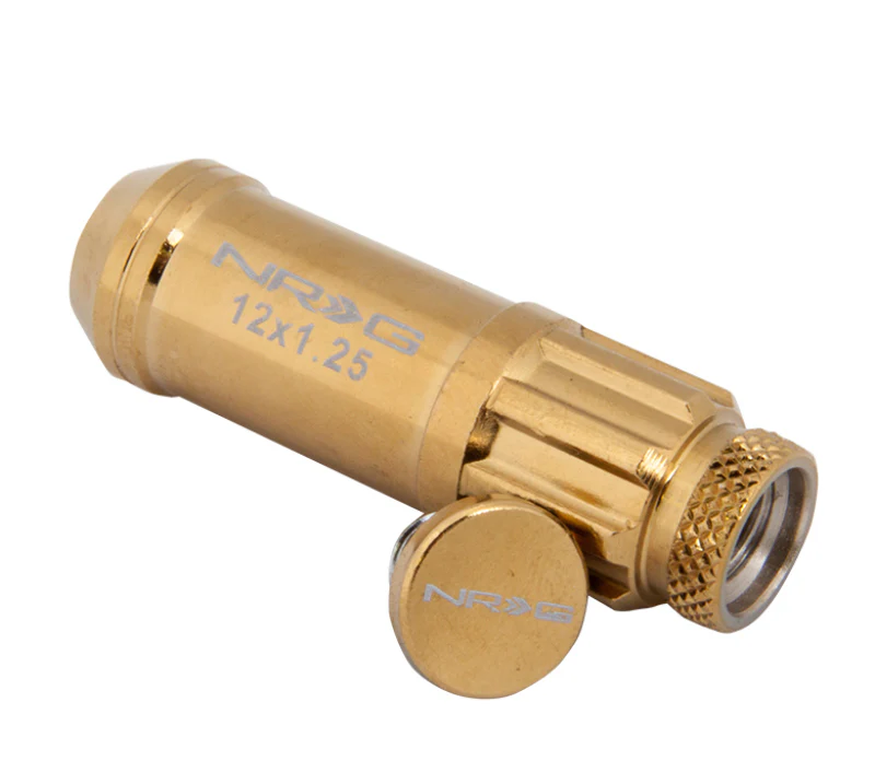 NRG 700 Series M12 X 1.25 Steel Lug Nut w/Dust Cap Cover Set 21 Pc w/Locks & Socket - Chrome Gold - Image 8