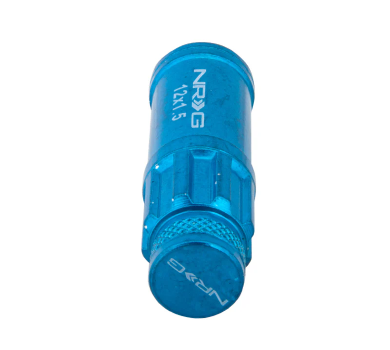 NRG 700 Series M12 X 1.5 Steel Lug Nut w/Dust Cap Cover Set 21 Pc w/Locks & Lock Socket - Blue - Image 2