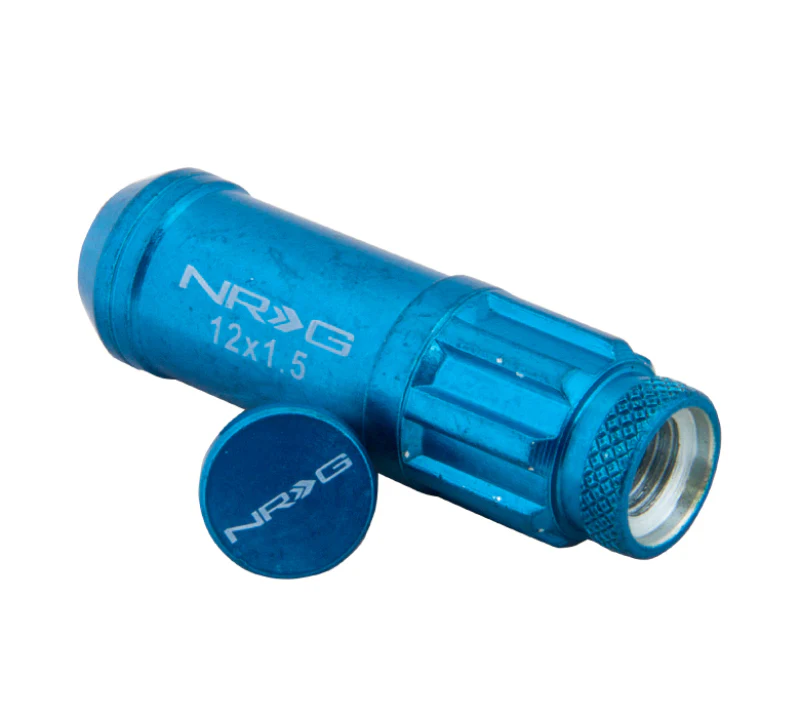 NRG 700 Series M12 X 1.5 Steel Lug Nut w/Dust Cap Cover Set 21 Pc w/Locks & Lock Socket - Blue - Image 4
