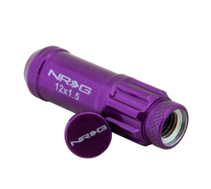 NRG 700 Series M12 X 1.5 Steel Lug Nut w/Dust Cap Cover Set 21 Pc w/Locks & Lock Socket - Purple - Image 4