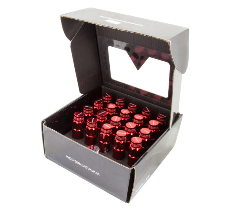 NRG 700 Series M12 X 1.5 Steel Lug Nut w/Dust Cap Cover Set 21 Pc w/Locks & Lock Socket - Red - Image 4