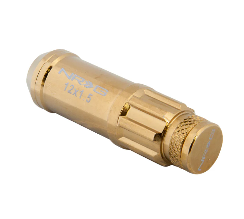 NRG 700 Series M12 X 1.5 Steel Lug Nut w/Dust Cap Cover Set 21 Pc w/Locks & Socket - Chrome Gold - Image 4