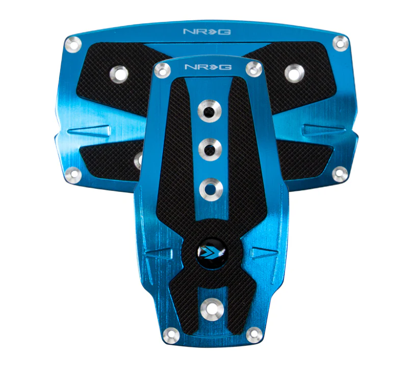 NRG Brushed Aluminum Sport Pedal A/T - Blue w/Black Rubber Inserts - Image 2