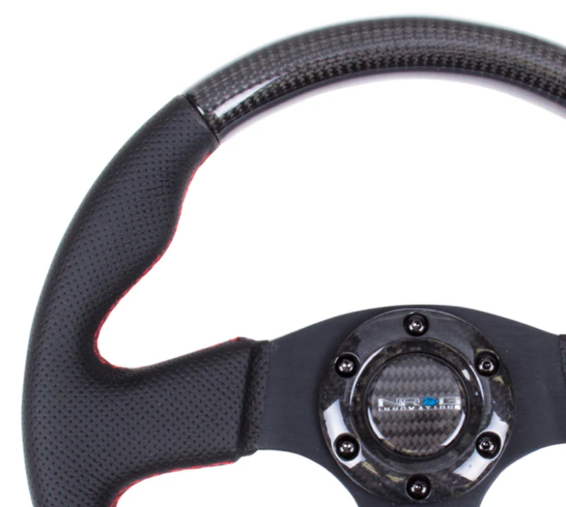 NRG Carbon Fiber Steering Wheel (315mm) Leather Trim w/Red Stitching - Image 2