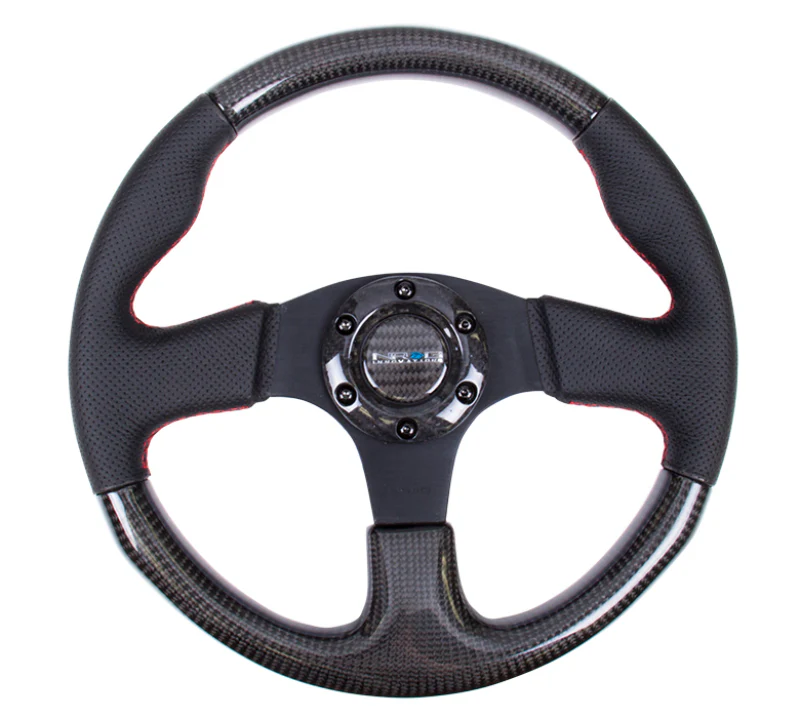 NRG Carbon Fiber Steering Wheel (315mm) Leather Trim w/Red Stitching - Image 3
