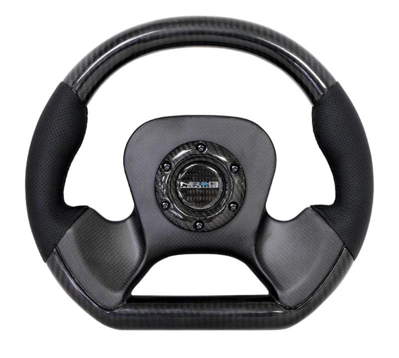 NRG Carbon Fiber Steering Wheel (320mm) CF Center Plate & Two-Tone Carbon w/Leather Trim Handles - Image 2