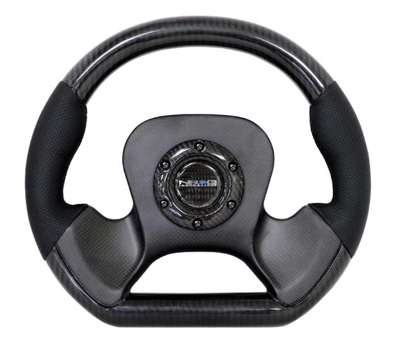 NRG Carbon Fiber Steering Wheel (320mm) CF Center Plate & Two-Tone Carbon w/Leather Trim Handles - Image 3