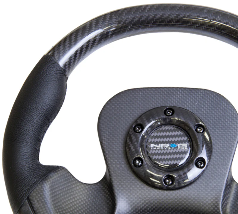 NRG Carbon Fiber Steering Wheel (320mm) CF Center Plate & Two-Tone Carbon w/Leather Trim Handles - Image 4
