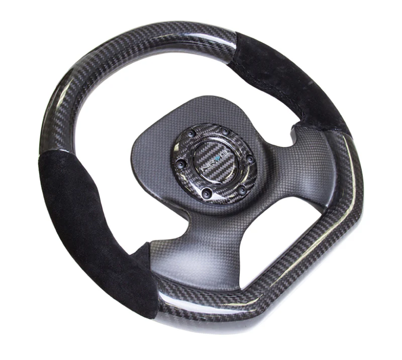 NRG Carbon Fiber Steering Wheel (320mm) CF Center Plate & Two-Tone Carbon w/Suede Trim Handles - Image 4