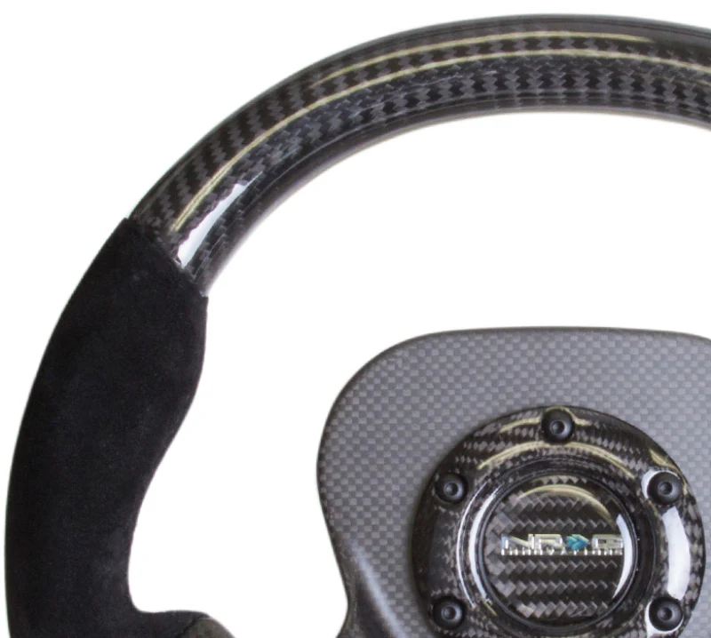 NRG Carbon Fiber Steering Wheel (320mm) CF Center Plate & Two-Tone Carbon w/Suede Trim Handles - Image 5