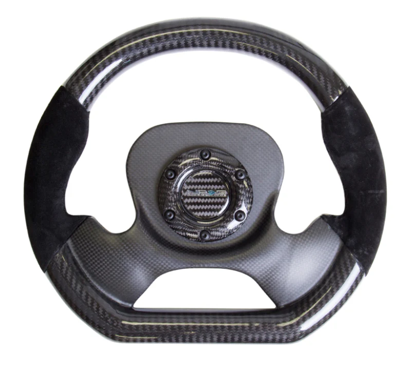 NRG Carbon Fiber Steering Wheel (320mm) CF Center Plate & Two-Tone Carbon w/Suede Trim Handles - Image 6