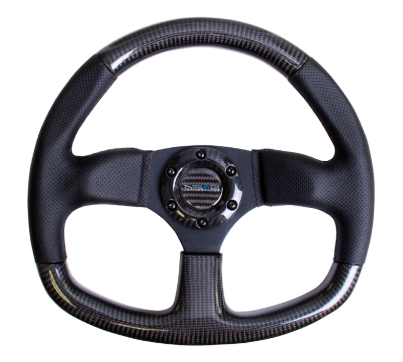 NRG Carbon Fiber Steering Wheel (320mm) Flat Bottom & Leather Trim w/Black Stitching - Image 3