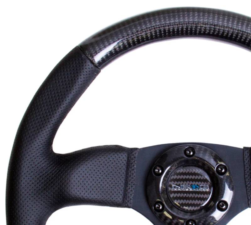 NRG Carbon Fiber Steering Wheel (320mm) Flat Bottom & Leather Trim w/Black Stitching - Image 5