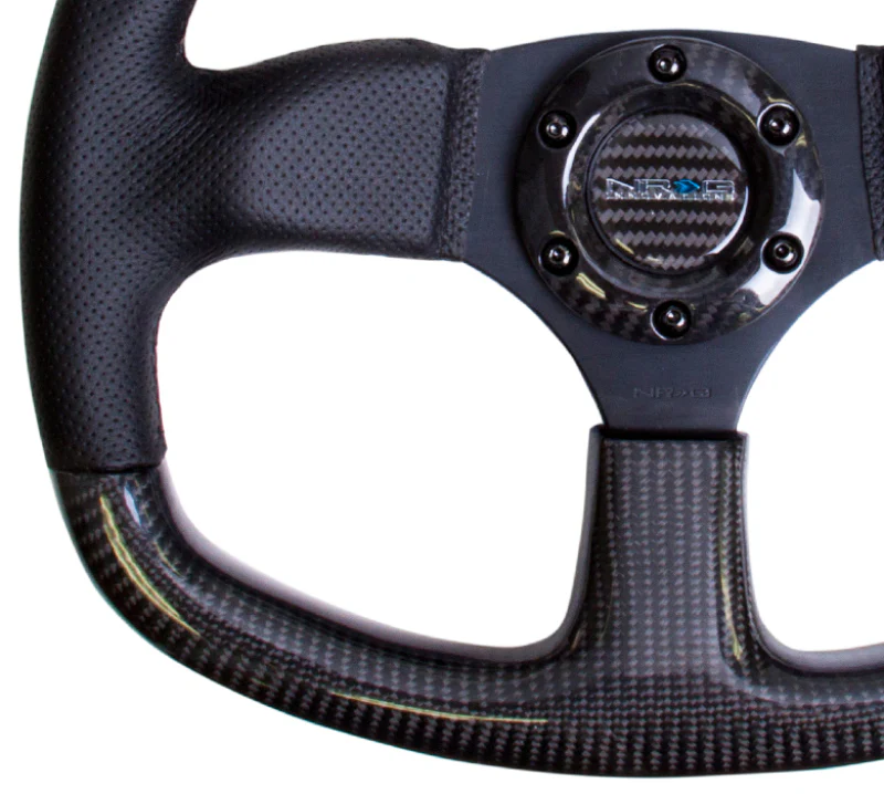 NRG Carbon Fiber Steering Wheel (320mm) Flat Bottom & Leather Trim w/Black Stitching - Image 6