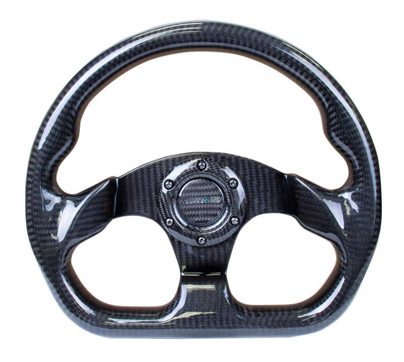 NRG Carbon Fiber Steering Wheel (320mm) Flat Bottom w/Shiny Black Carbon - Image 2