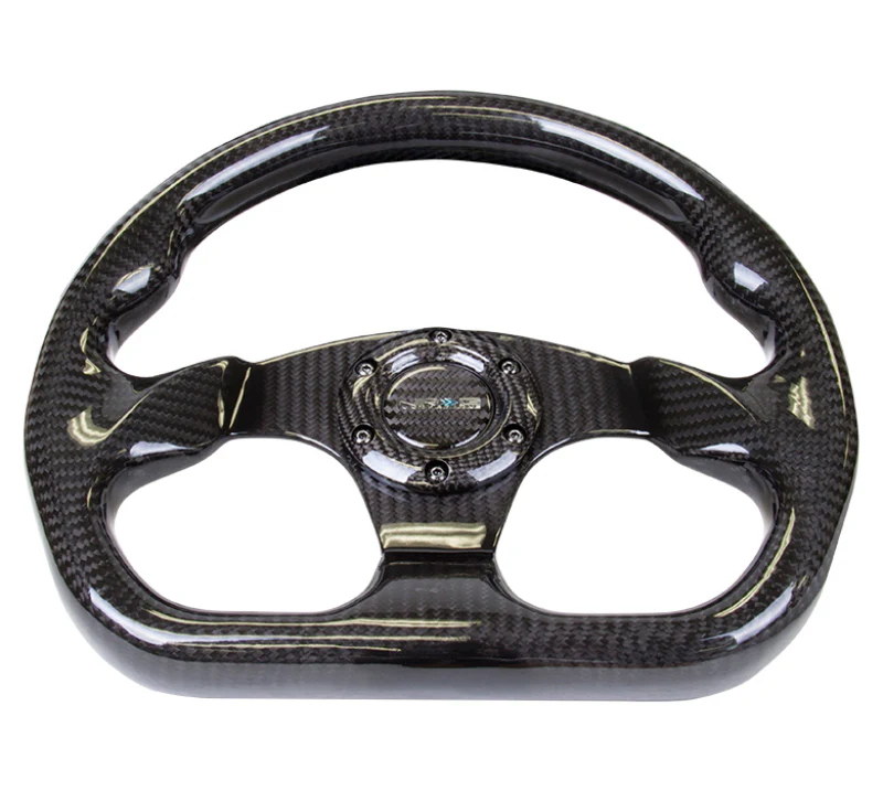 NRG Carbon Fiber Steering Wheel (320mm) Flat Bottom w/Shiny Black Carbon - Image 4